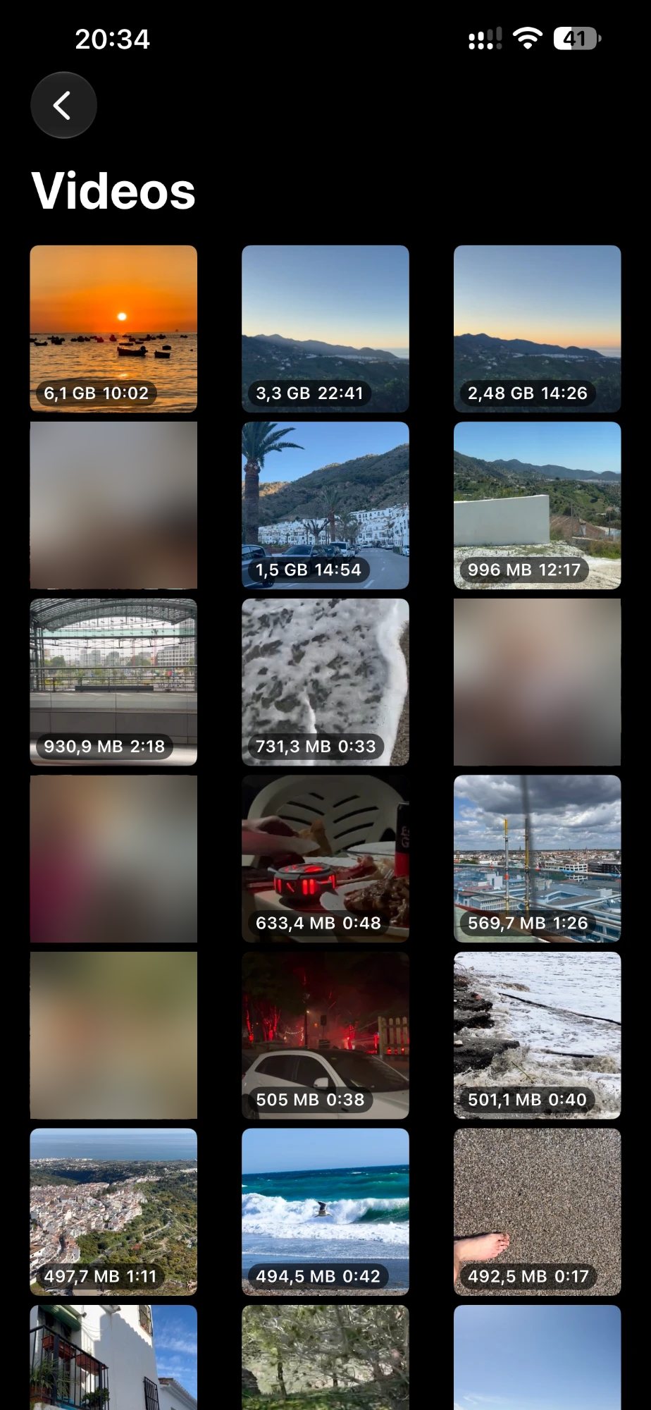Videos sorted by size, the biggest first, with duration